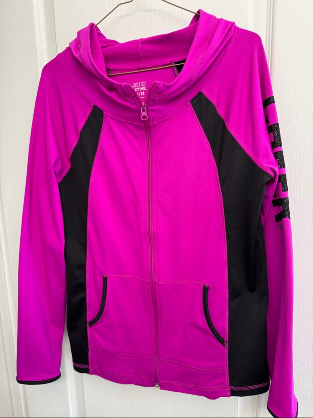 Justice Girls Fuchsia and Black Full-Zip Hoodie